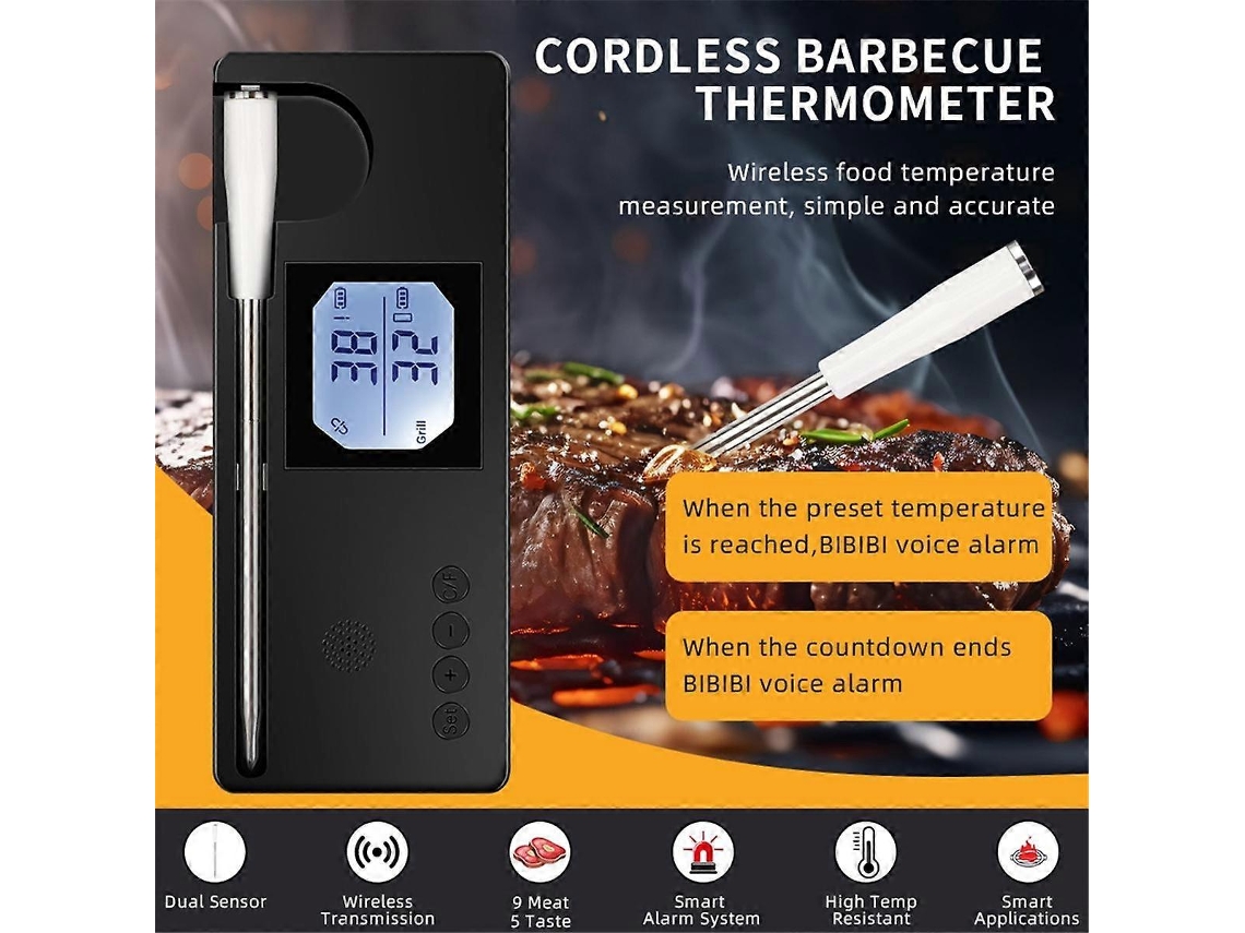 Termómetro de carne Bluetooth, termómetro inalámbrico de 500 pies, termómetro inteligente para alimentos con carga USB Ly Ebike