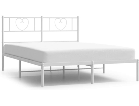 VIDAXL Estructura de cama con cabecero de metal blanco (135x190 cm)