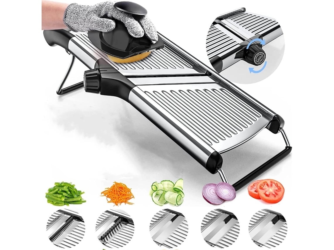 Mandolina Profesional Ajustable De Acero Inoxidable Para Cortar Verduras Y Patatas. Incluye Guantes Resistentes A Los Cortes. Portátil Para