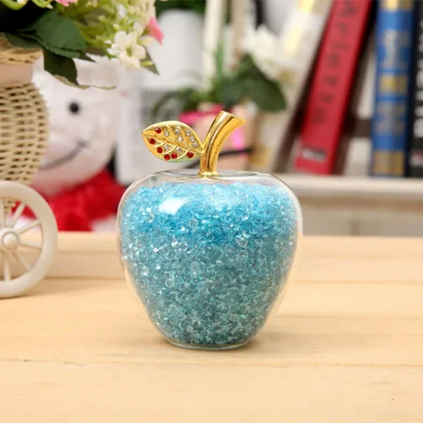 Adorno De Manzana De Cristal Azul, Incrustado Con Diamantes, Hecho A Mano (8 Cm, 8 Cm).