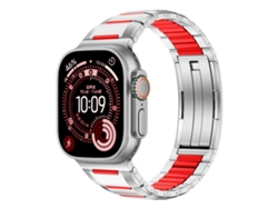 Pulseira Aço Inoxidável Revestimento Borracha Halinuia para Apple Watch 49mm / 46mm / 45mm / 44mm, Vermelho Titânio