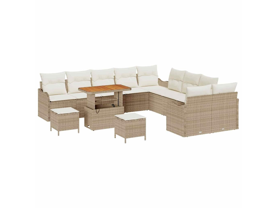 Maison Exclusive - Conjunto de sofás de jardín con cojines, 13 piezas, beige y crema