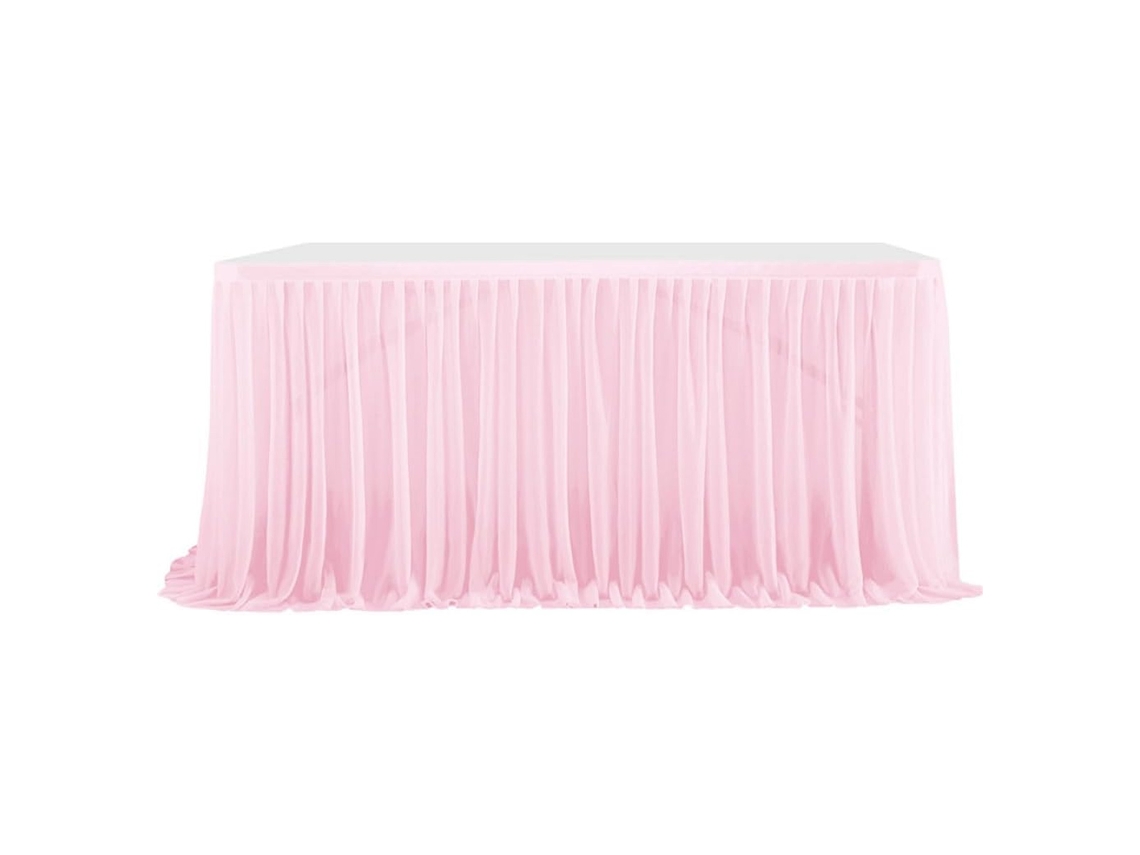 JILLIOPER Mantel de tul rosa para mesa de 1,83 m, elástico, ajustado, con borde dorado, de gasa de malla, estilo tutú, diseño moderno, tul esponjoso, versátil p