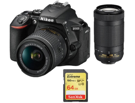 Kit Cámara Reflex, 2 Objectivos y Tarjeta SD 64 GB NIKON D5600 (24.2 MP - Sensor: CMOS - ISO: 100 a 25600)