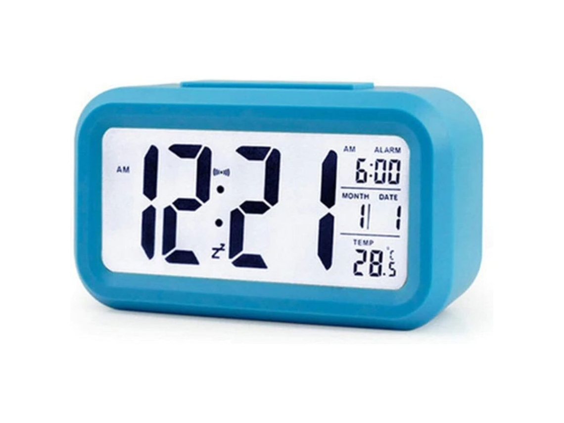 Reloj Despertador Digital Led Con Retroiluminación, Función De Repetición, Silencio Y Calendario - Azul