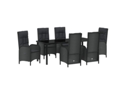 Juego de comedor de 7 piezas de mimbre negro con cojines. EXCLUSIVO DE MAISON.