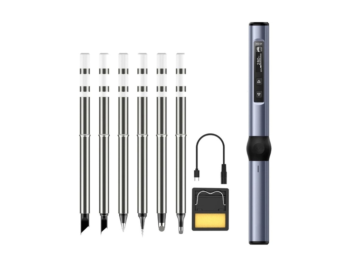 Kit de soldador eléctrico con pantalla digital, temperatura ajustable, calentamiento rápido, mini DC9-24V, gris azulado.
