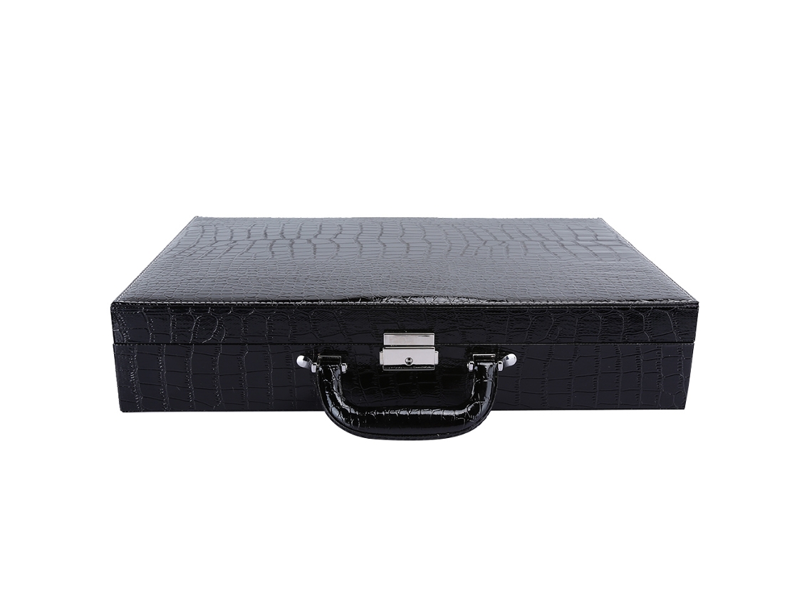 Estuche de cuero sintético para relojes con 24 compartimentos, llave y amplio espacio.
