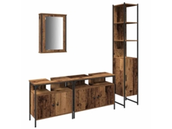 Juego de muebles de baño con puerta, 4 piezas, madera antigua.