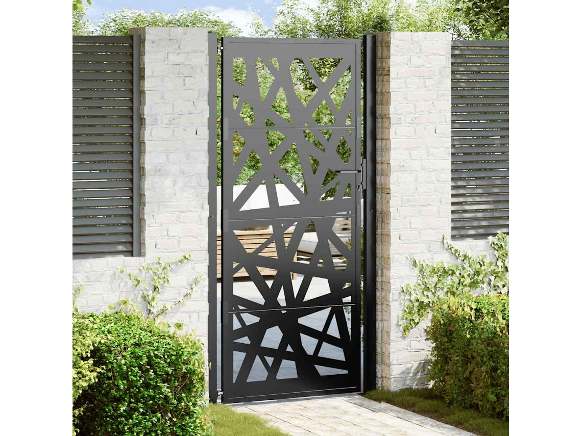 Puerta de jardín de 105 x 205 cm, color negro, con luz, de acero WSD699182 Lovely House