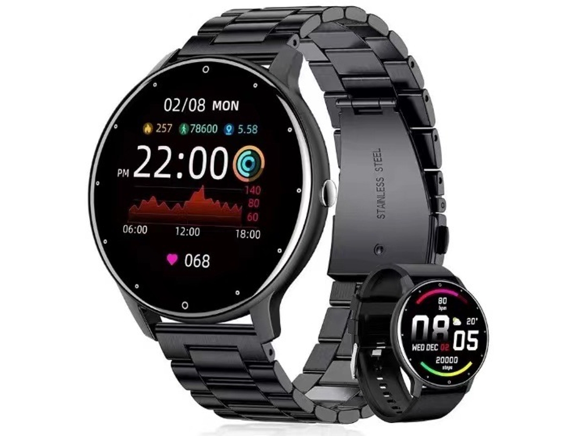 Reloj inteligente ZL02CPRO con llamadas Bluetooth, monitorización de frecuencia cardíaca y presión arterial, ZL02D resistente al agua, en acero negro + silicona