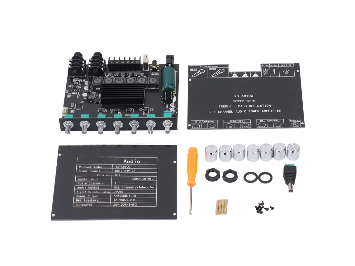 Módulo Amplificador Digital Bluetooth De 2.1 Canales Compatible Con Aux, Usb, Mic, Dc12-24v Tpa3116d2