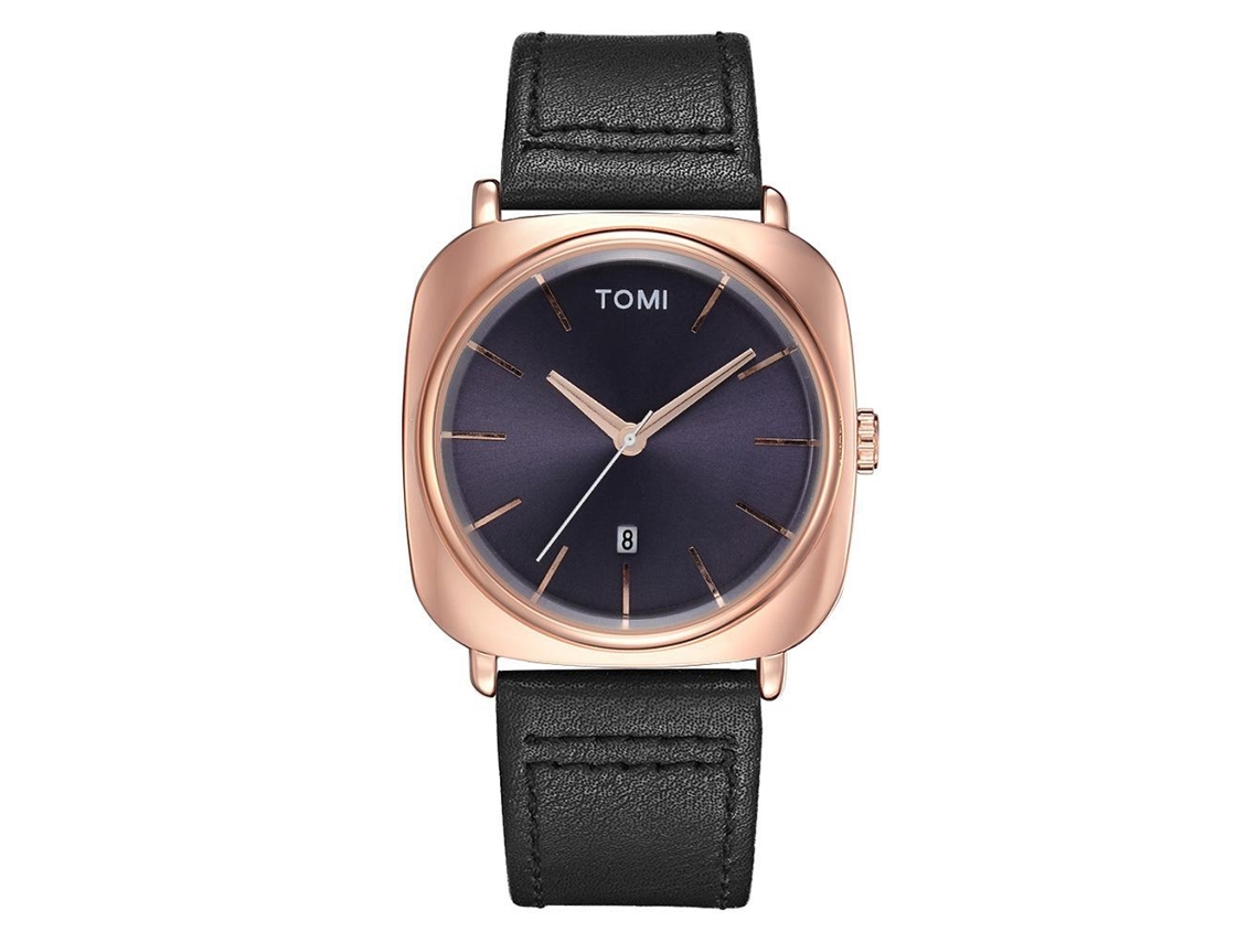 Reloj De Muñeca Analógico De Cuarzo Para Hombres Tomi Moda Negra Oro Rosa