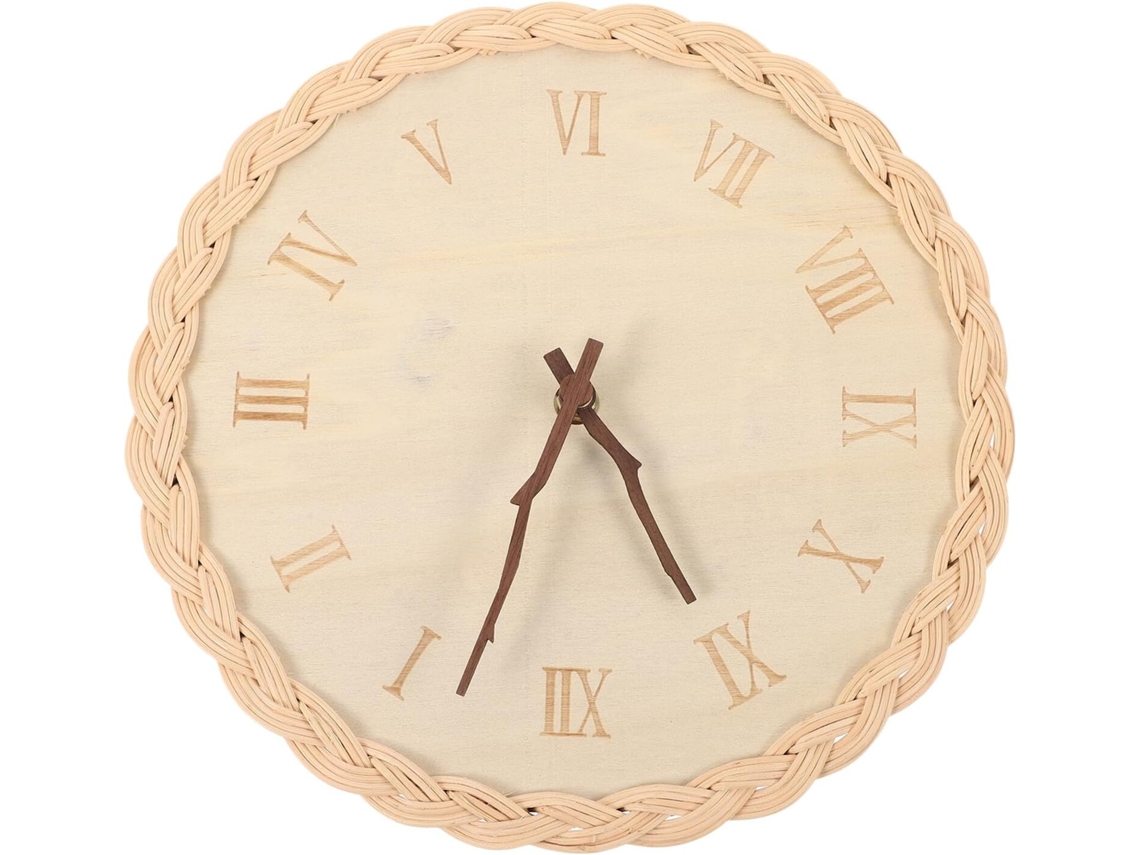 Reloj De Pared Redondo De Madera De Tilo Tejida, Silencioso, Estilo Sencillo, Decoración Para El Dormitorio.