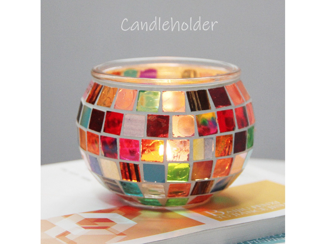 2 Portavelas Decorativos De Cristal Con Mosaico Para Sala De Estar