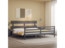 Estructura De Cama Con Cabecero Madera Maciza Gris 200x200 Cm