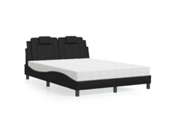 Cama Con Colchón Cuero Sintético Negro 120x200 Cm