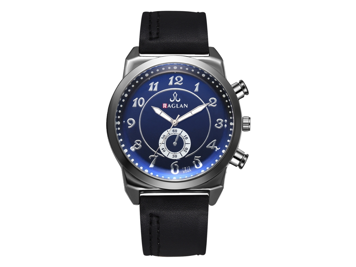 Reloj De Cuarzo Para Hombre Con Correa De Cuero Pu Moda Dial Doble Negro Azul