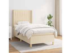 Cama Box Spring Con Colchón Tela Color Crema 80x200 Cm