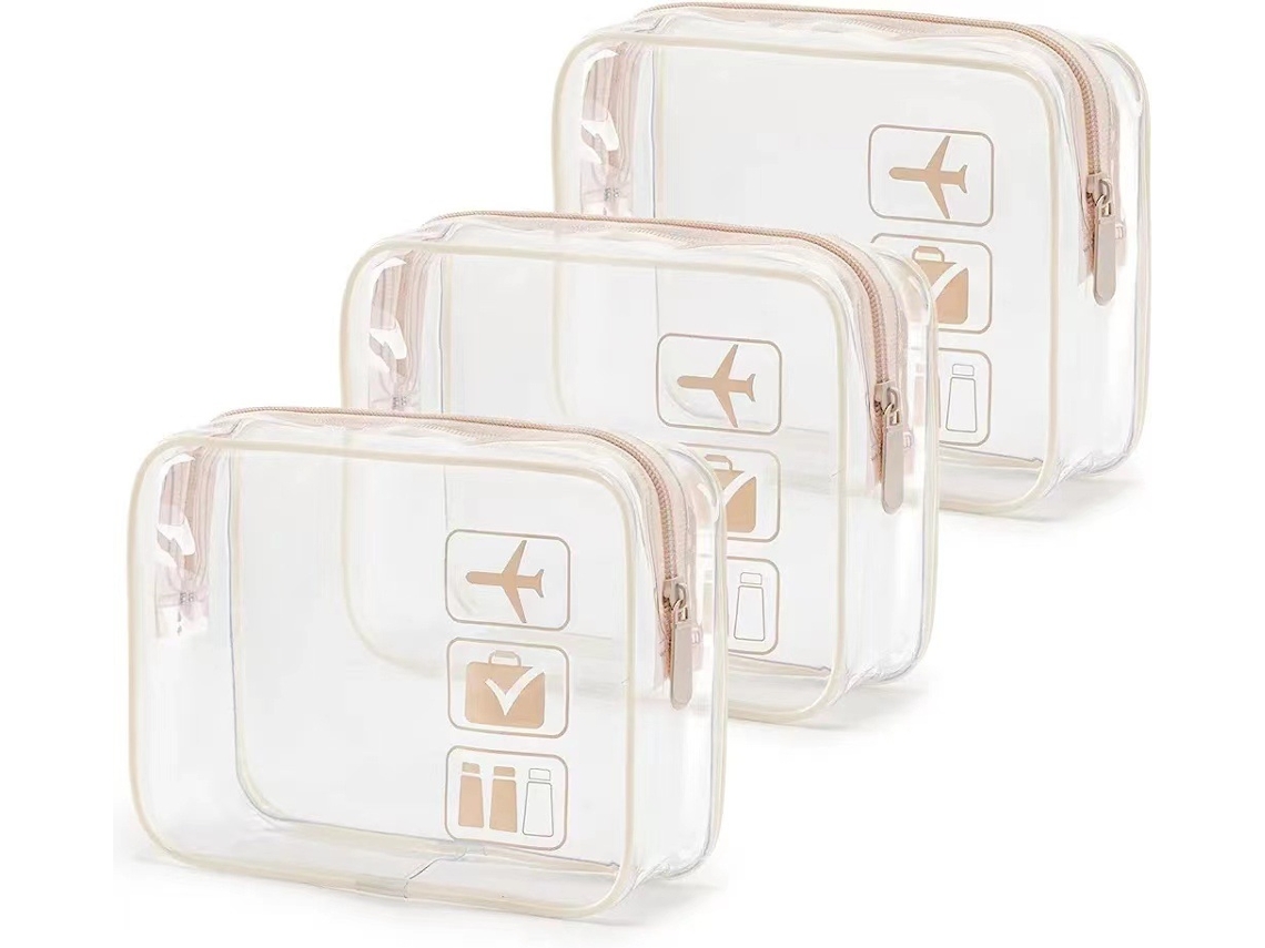 Neceser de viaje de PVC transparente Digitallab, 3 piezas (oro rosa)