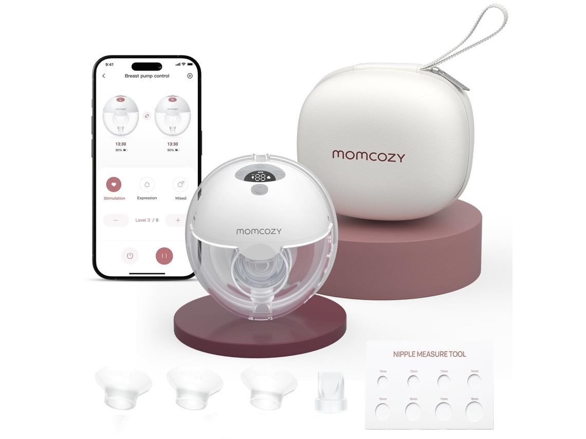 Extractor de leche eléctrico portátil inteligente Momcozy M5 con control por aplicación, extractor de leche inalámbrico (Paquete de 1, Gris)