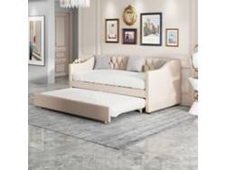 Sofá Cama Extensible De 90/180 X 200 Cm Con Somier De Láminas, Cama De Invitados, Tejido De Lino, Color Beige