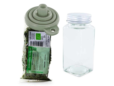 Bote de especias + embudo + cilantro orgánico 15 g
