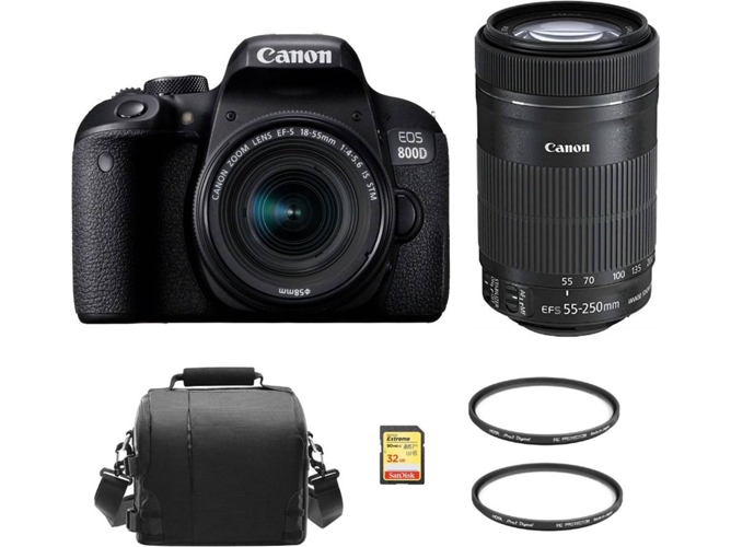 Kit Cámara Réflex CANON EOS 800D EF-S 18-55mm F4-5.6 IS STM + EF-S 55-250mm F4-5.6 IS STM + SD de 32GB + Bolsa + Hoya 58mm PRO 1D Protector + Hoya ...