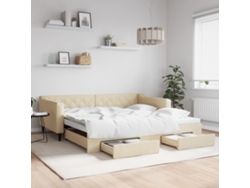 Sofá Cama Nido Con Cajones Tela Color Crema 100x200 Cm