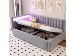 Sofá Cama De 90x200 Cm Con Iluminación Led, Almacenamiento Hidráulico, Diseño De Rayas Verticales, Terciopelo, Gris Claro.