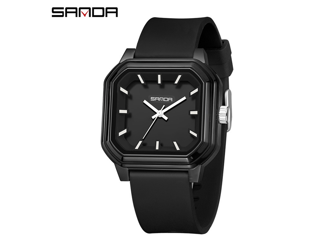 Reloj De Cuarzo Cuadrado (transparente, Totalmente Negro), De Diseño Sencillo Con Marcas Tridimensionales, Versátil E Impermeable Para Estudiantes.