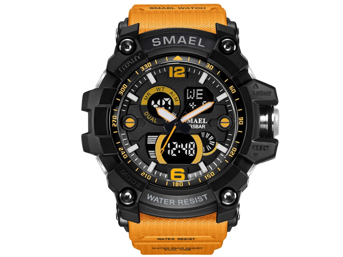 Reloj De Pulsera De Cuarzo Resistente Al Agua Con Correa De Resina Para Hombres Smael Negro Naranja