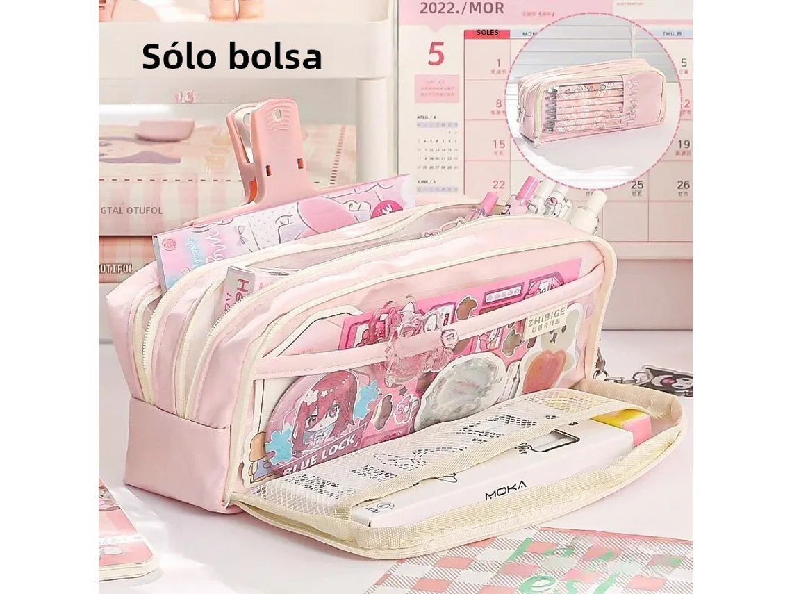 (rosa) Estuche Transparente De Cinco Capas, Gran Capacidad Y Diseño Liviano.