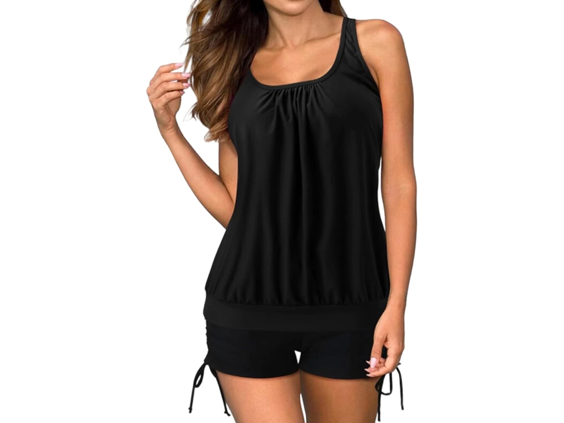 Tankini Estampado Para Mujer Con Top Push-up De Talle Alto Y Braguita De Secado Rápido.