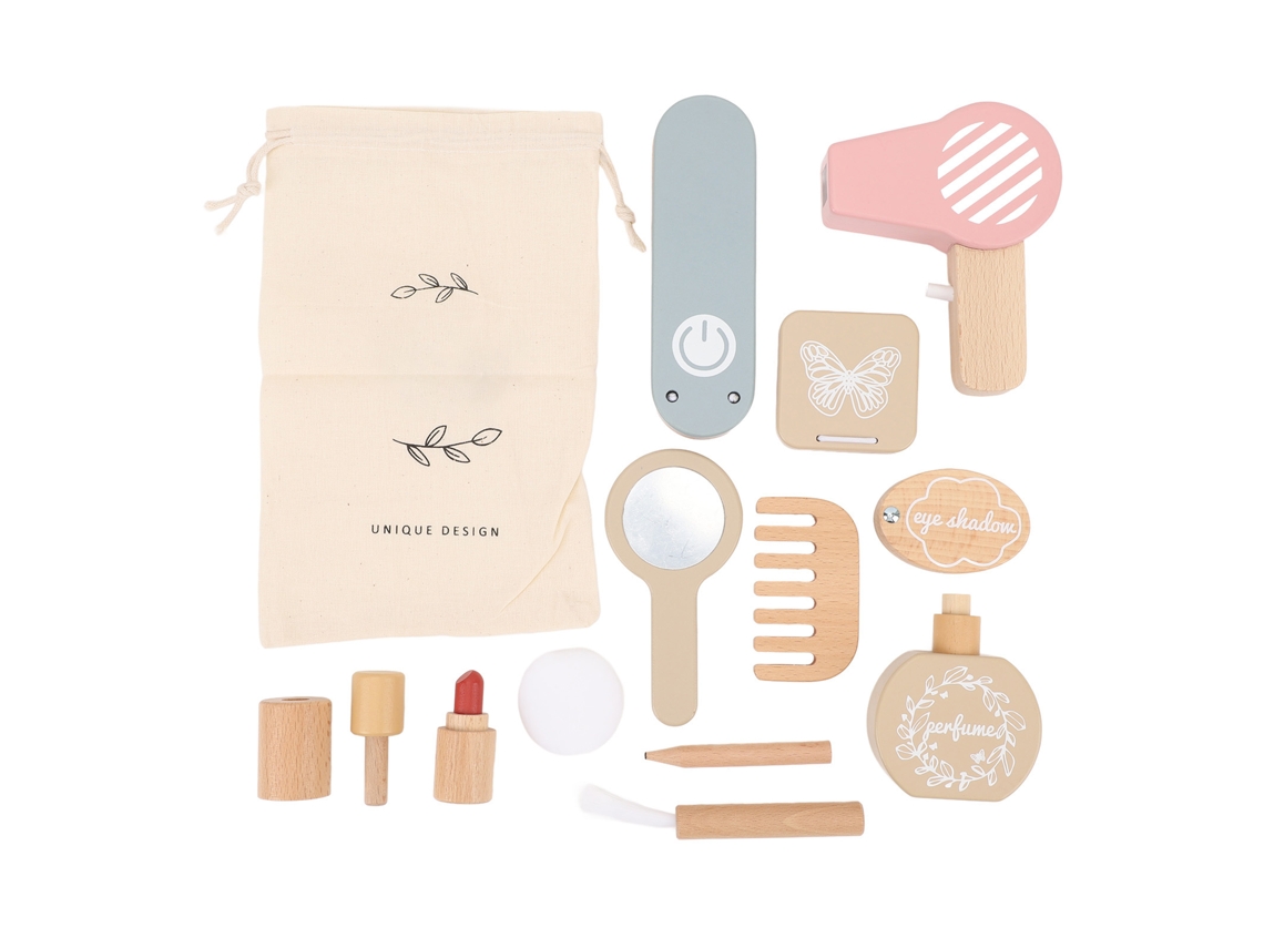 Conjunto De Juguetes De Maquillaje De Madera 13 Piezas, Juego Educativo De Salón De Belleza Para Niñas