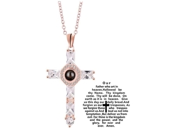 Collar Con Cruz Que Proyecta El Padre Nuestro Y Cristal Con Piedra Secreta. Regalo Religioso.