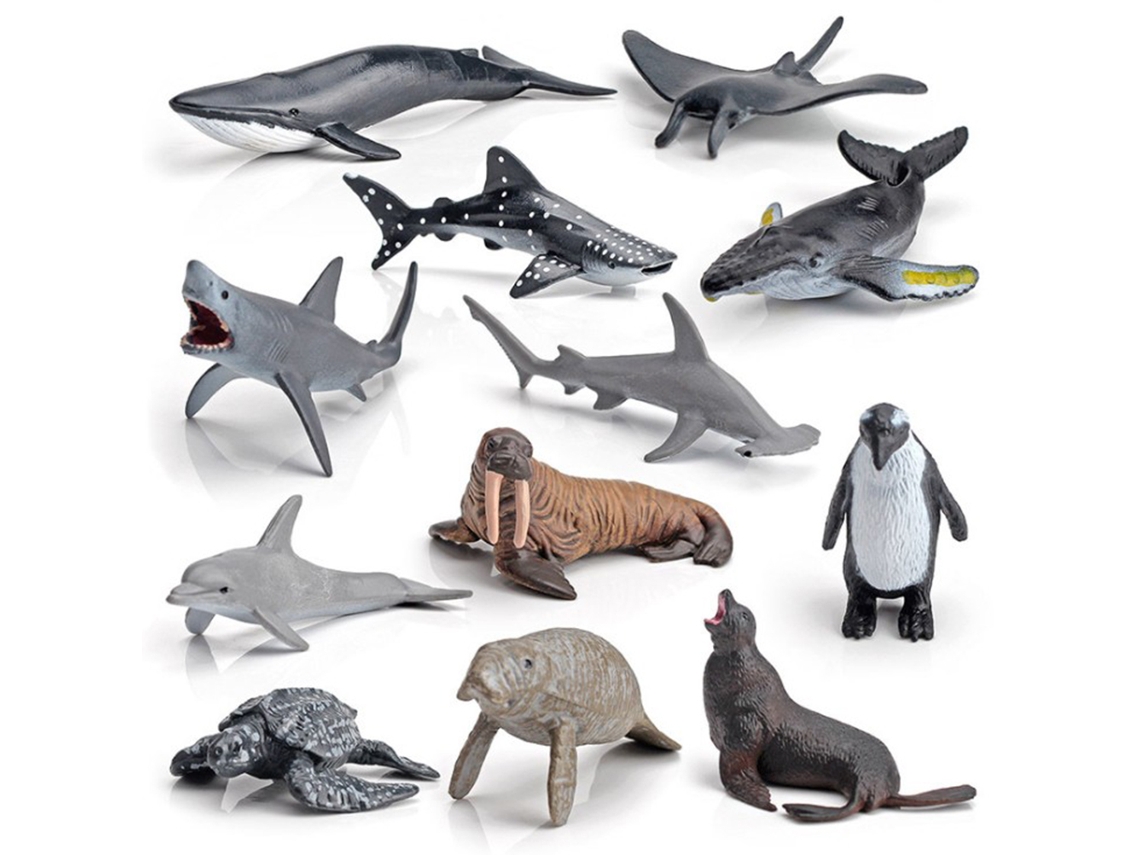 Conjunto Rebe de 12 peças com figuras simulando animais marinhos - Brinquedo educativo para crianças - Ideal para decoração e presente.