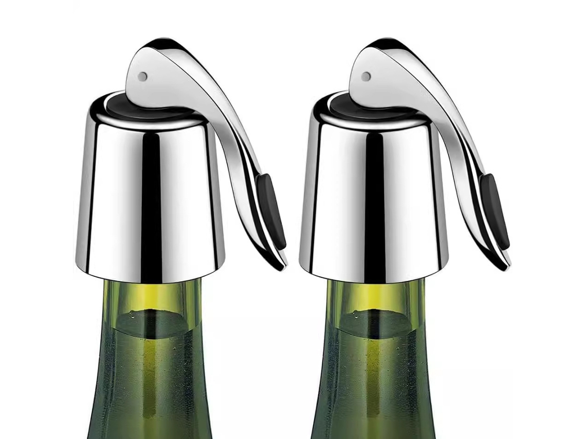 Pack Con 2 Tapones De Vino Al Vacío En Acero Inoxidable Reutilizables, Color Negro, Regalo Para Amantes Del Vino