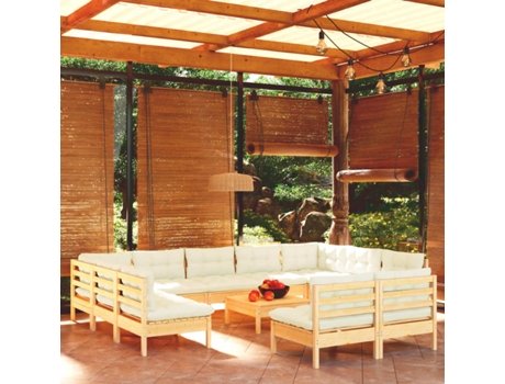 Conjunto 12 Muebles de jardín VIDAXL y cojines madera maciza de pino