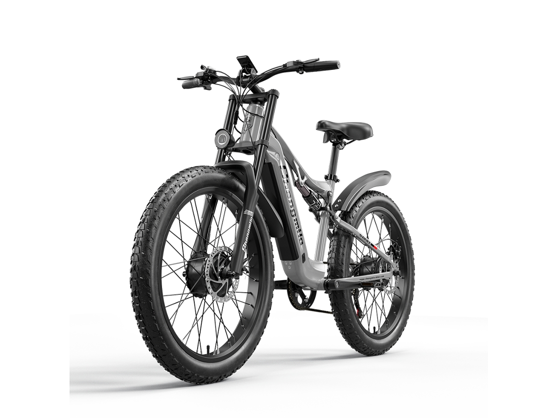 Bicicleta de montaña eléctrica Shengmilo S600 de 26 pulgadas con motor dual de 2000 W y batería de 48 VE y 17,5 Ah.
