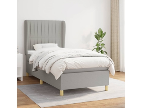 vidaXL Cama con somier y colchón 90x200 cm tela gris claro