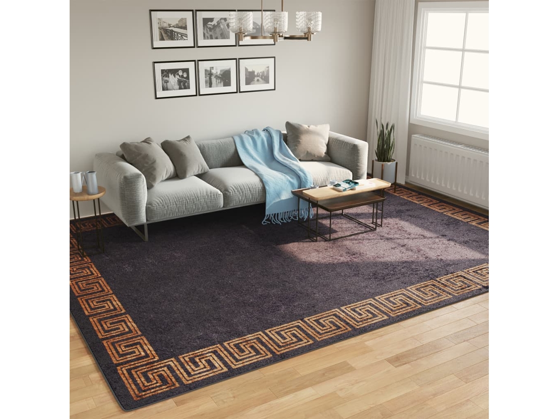 Alfombra Lavable Antideslizante Negro Y Dorado 400x300 Cm