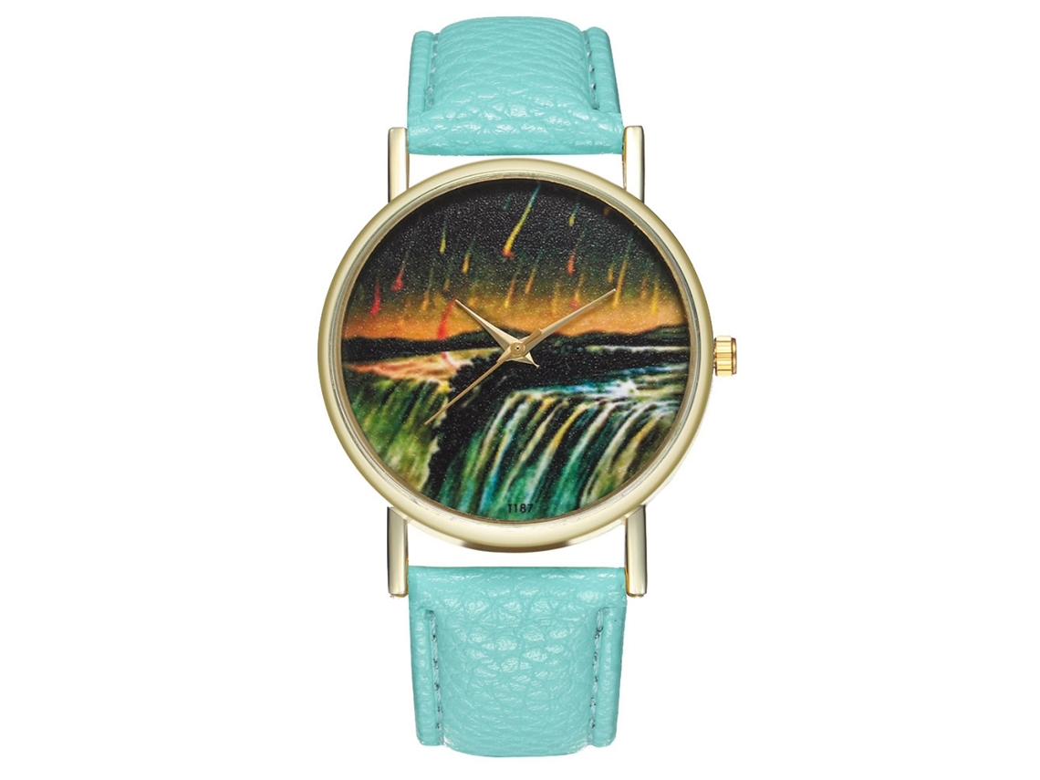 Reloj De Cuarzo Con Correa De Cuero Pu Moda Dial Redondo Ilustración Meteorito Unisex (menta)