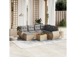 Conjunto de sofá de jardín con cojines, mimbre beige PE Dkd Home Decor