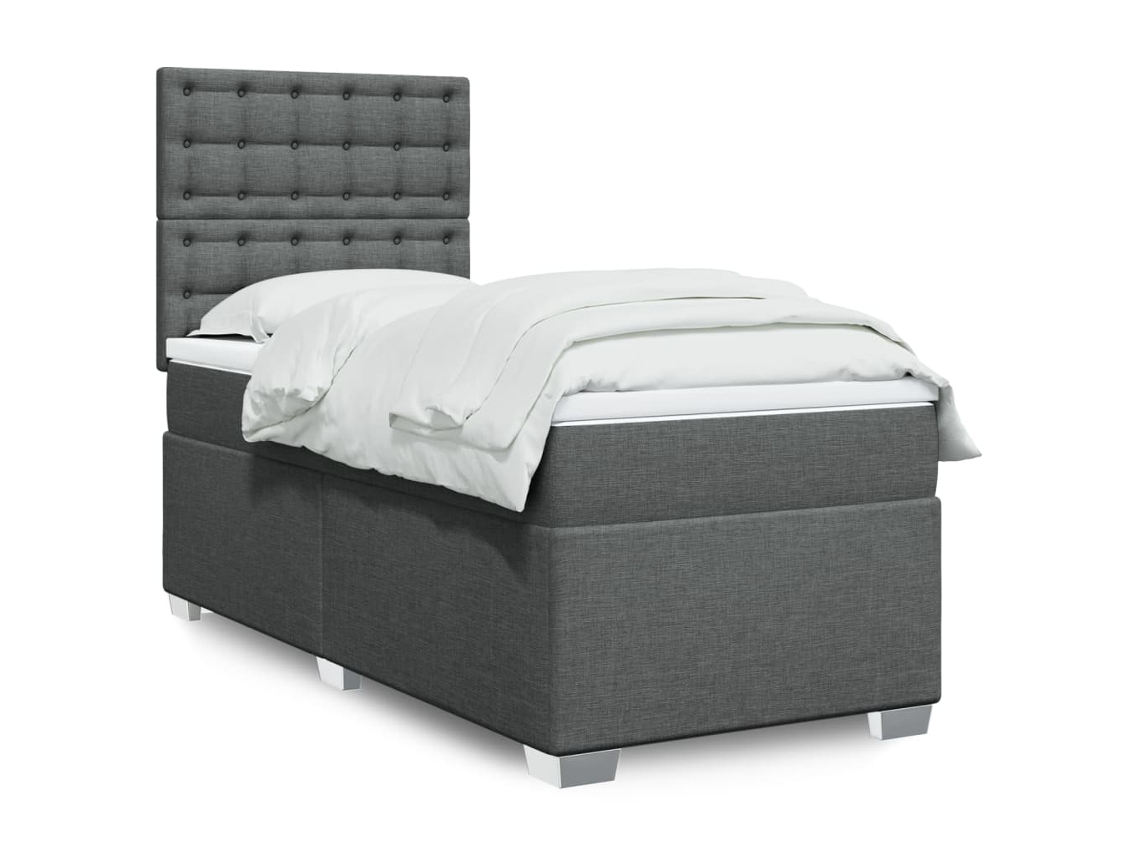 Cama Box Spring Con Colchón Tela Gris Oscuro 90x200 Cm