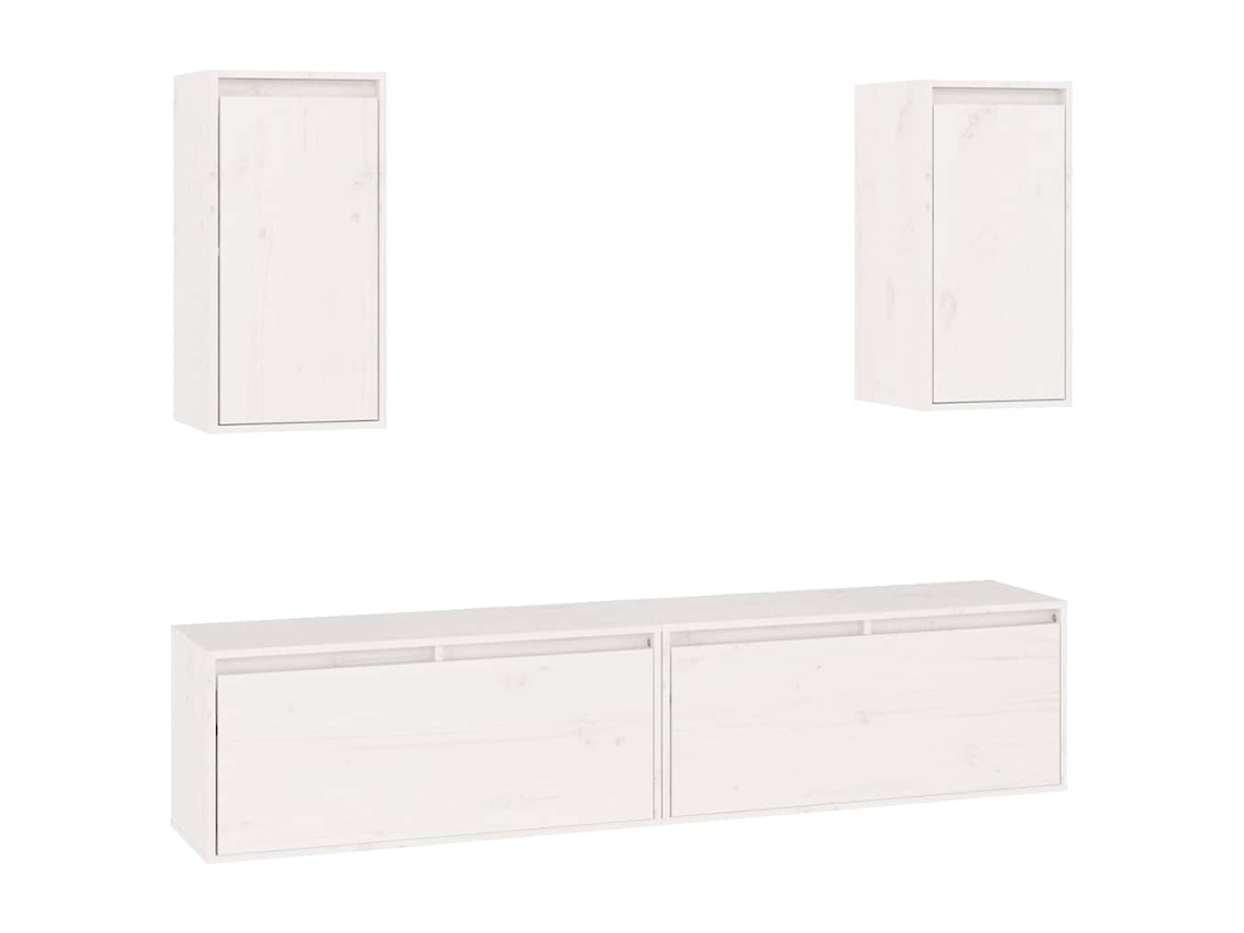 Mueble de TV de 4 piezas, madera maciza de pino, blanco, EXCLUSIVO DE LA CASA