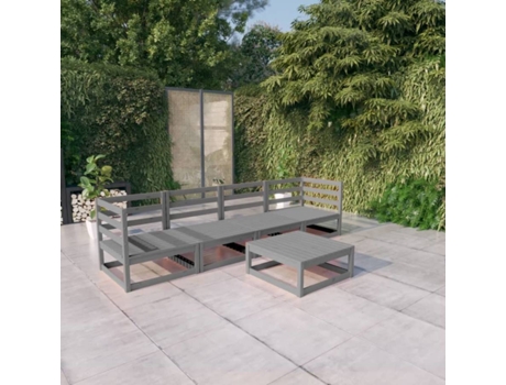 vidaXL Muebles de jardín 5 piezas gris madera maciza de pino