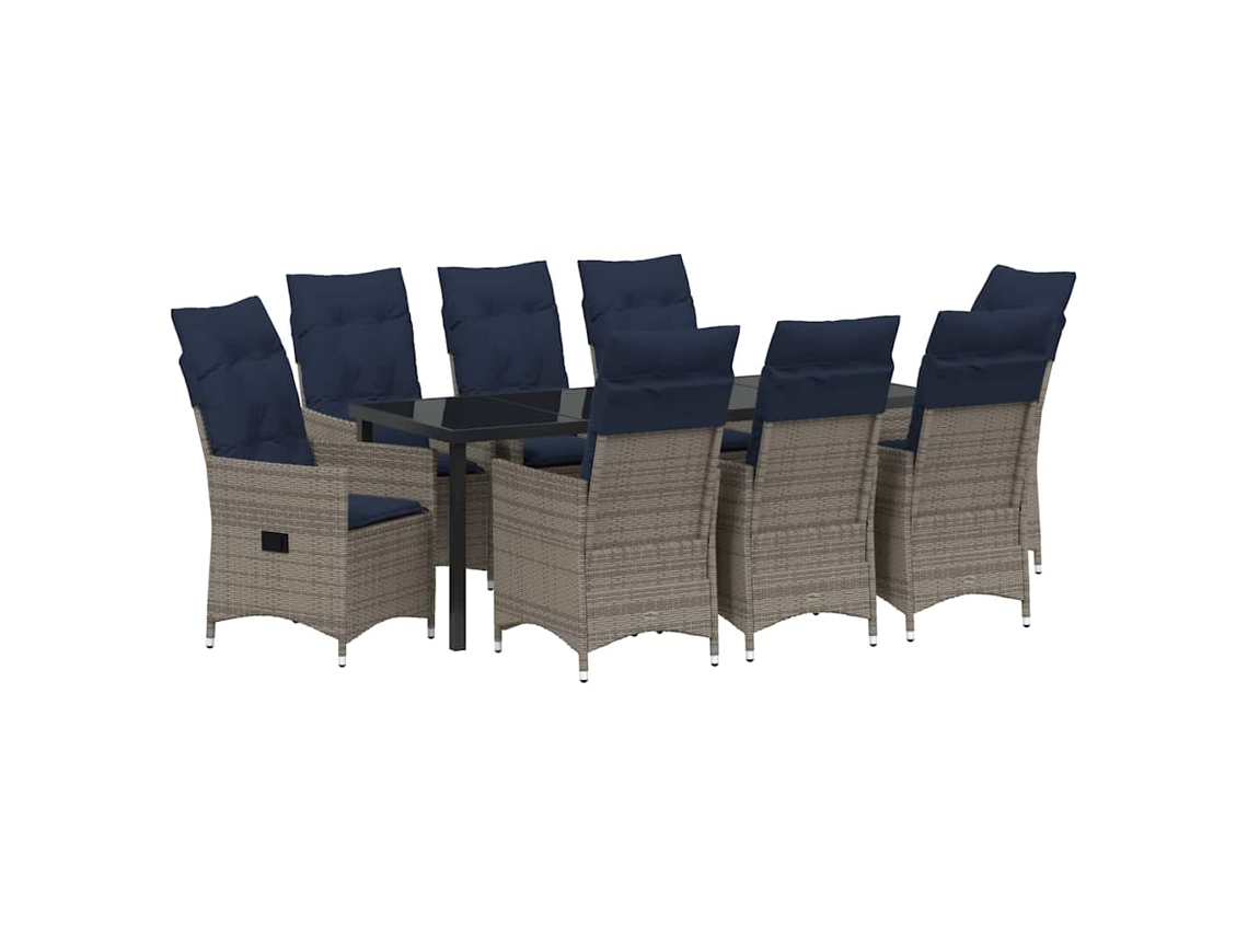 Maison Exclusive - Juego De Mesa Y Sillas Con Cojín 9 Pcs Gris Ratán Sintético