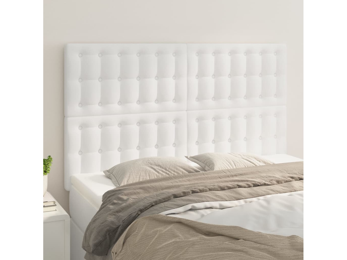 Pack 4 Uds Cabeceroscabecero De Camapanel De Cabecera Cuero Sintético Blanco 72x5x78/88 Cm