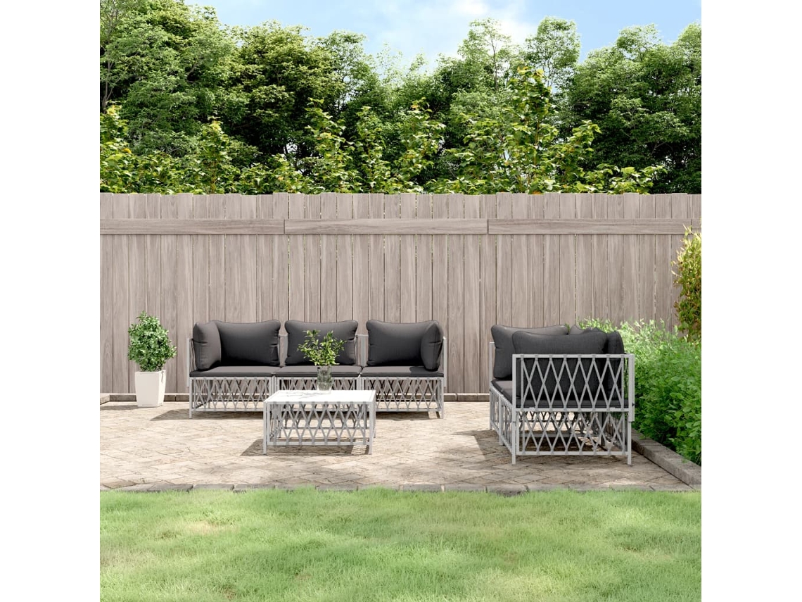 Conjunto de salón de jardín de 6 piezas con cojines, acero blanco, Dkd Home Decor